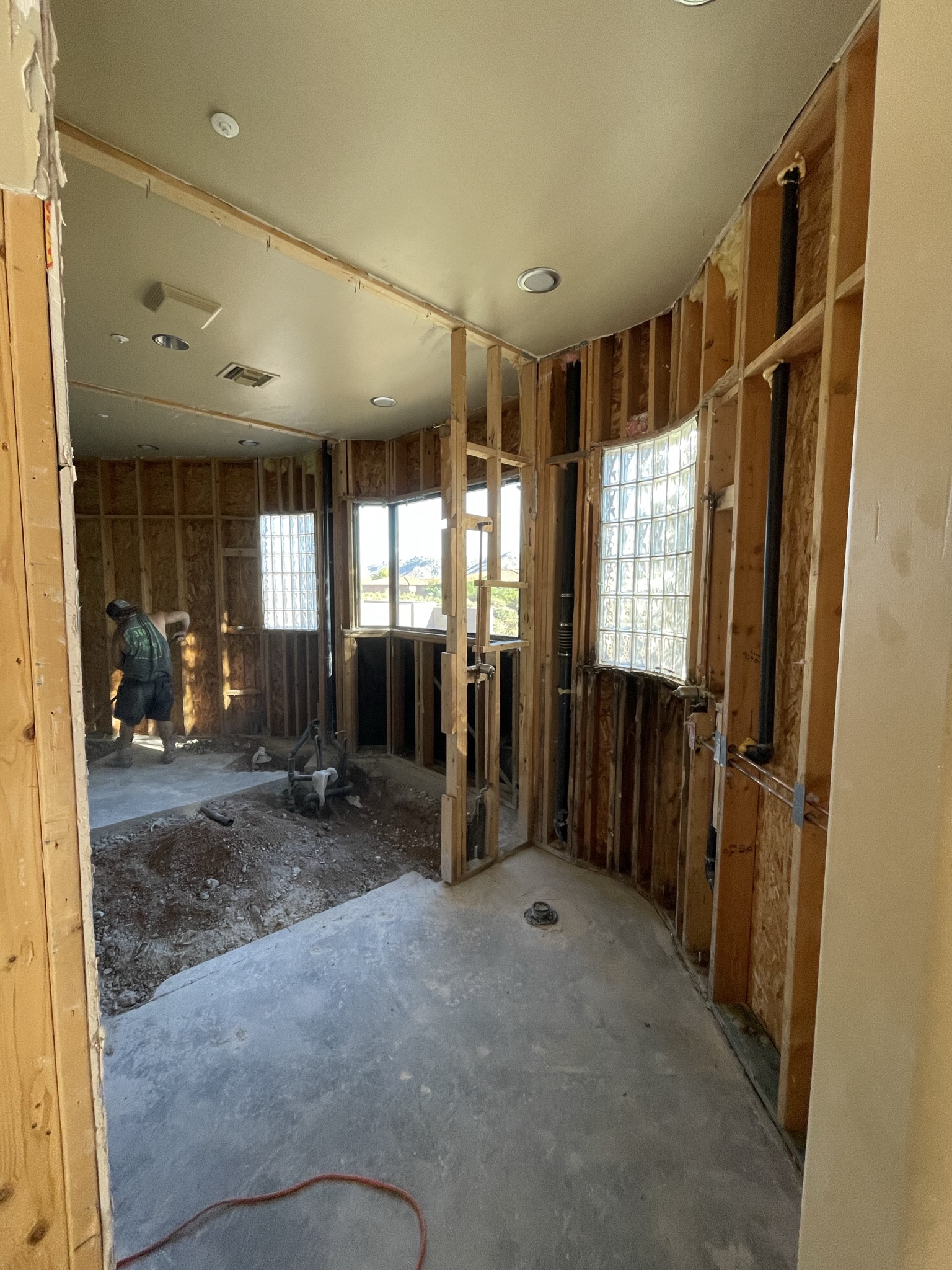 Master Bathroom Demolition, Prepped for Curbless Shower.